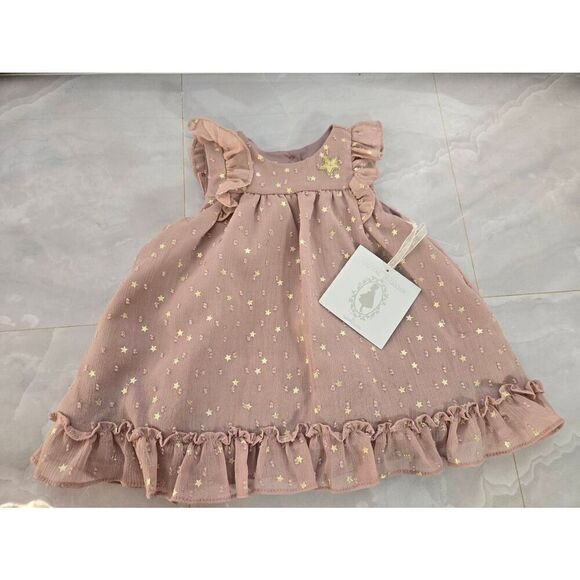 marmellata Other - Marmellata Girls Size 3-6 Months Rose & Gold Stars Ruffled Chiffon Overlay Dress
